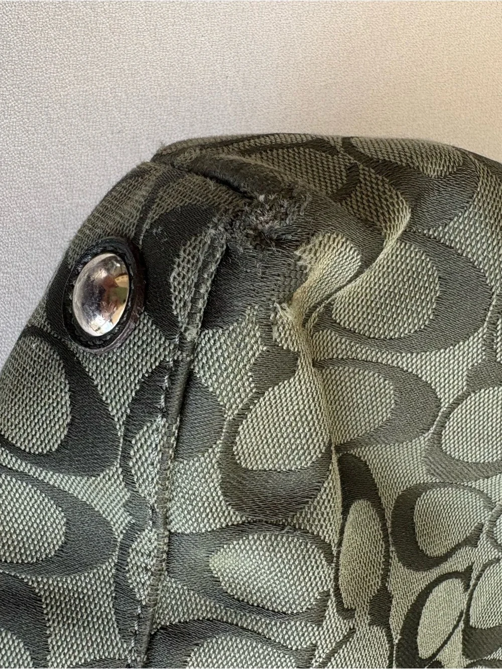 Vintage Coach Purse Forest Green Olive Penelope Carry all with Leather Trim